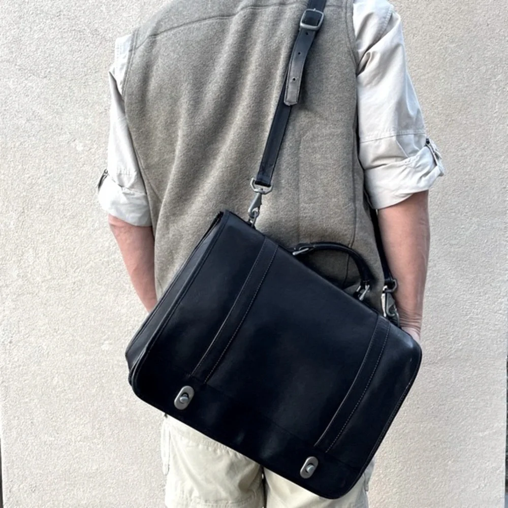 DILANA VTG Black Leather Travel Briefcase